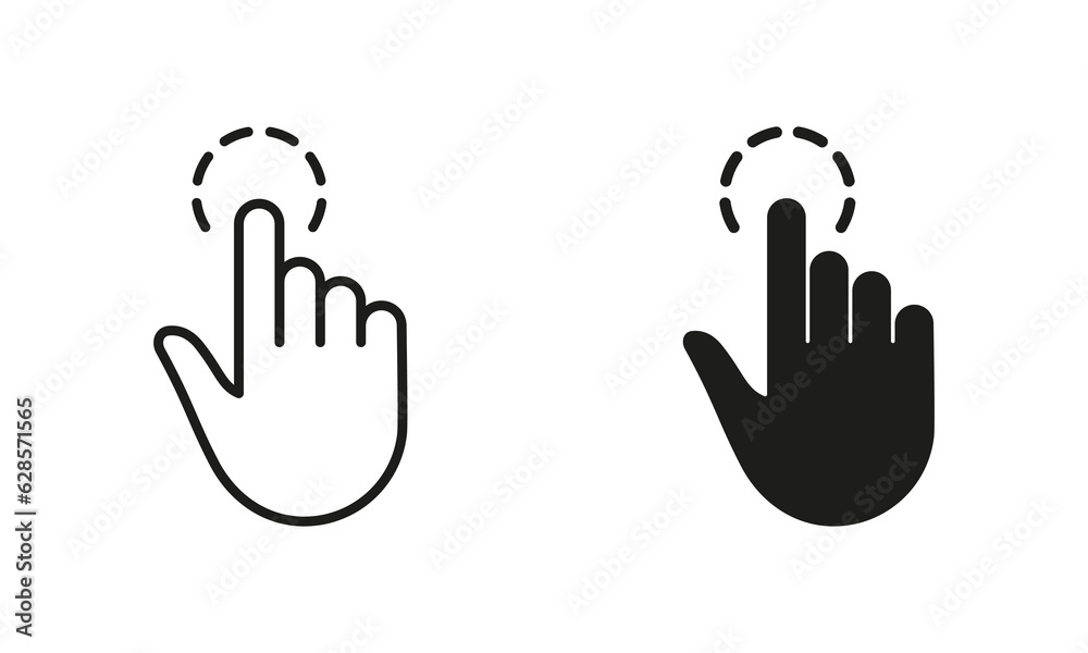 Touch Gesture, Hand Cursor for Computer Mouse Line and Silhouette Icon Set. Swipe, Click, Tap, Press, Point Sign Collection on White Background. Pointer Finger Pictogram. Isolated Vector Illustration Touch Gesture, Hand Cursor for Computer Mouse Line and Silhouette Icon Set. Swipe, Click, Tap, Press, Point Sign Collection on White Background. Pointer Finger Pictogram. Isolated Vector Illustration