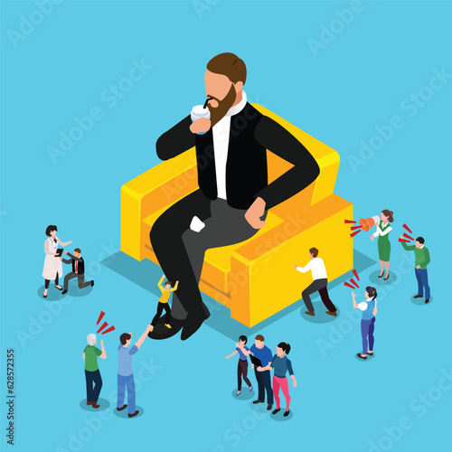 Bossy manager doesnt listen to subordinates opinion isometric 3d vector illustration concept for banner, website, illustration, landing page, flyer, etc.