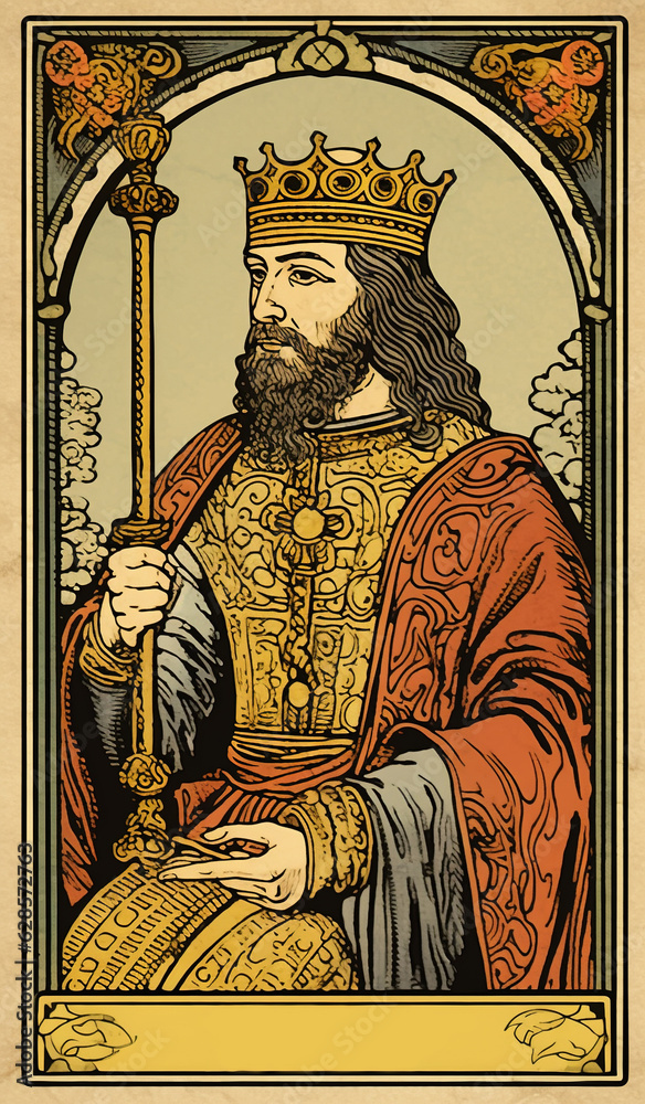 Fototapeta premium Generative AI, Magical individual major arcana tarot card The King, esoteric boho spiritual