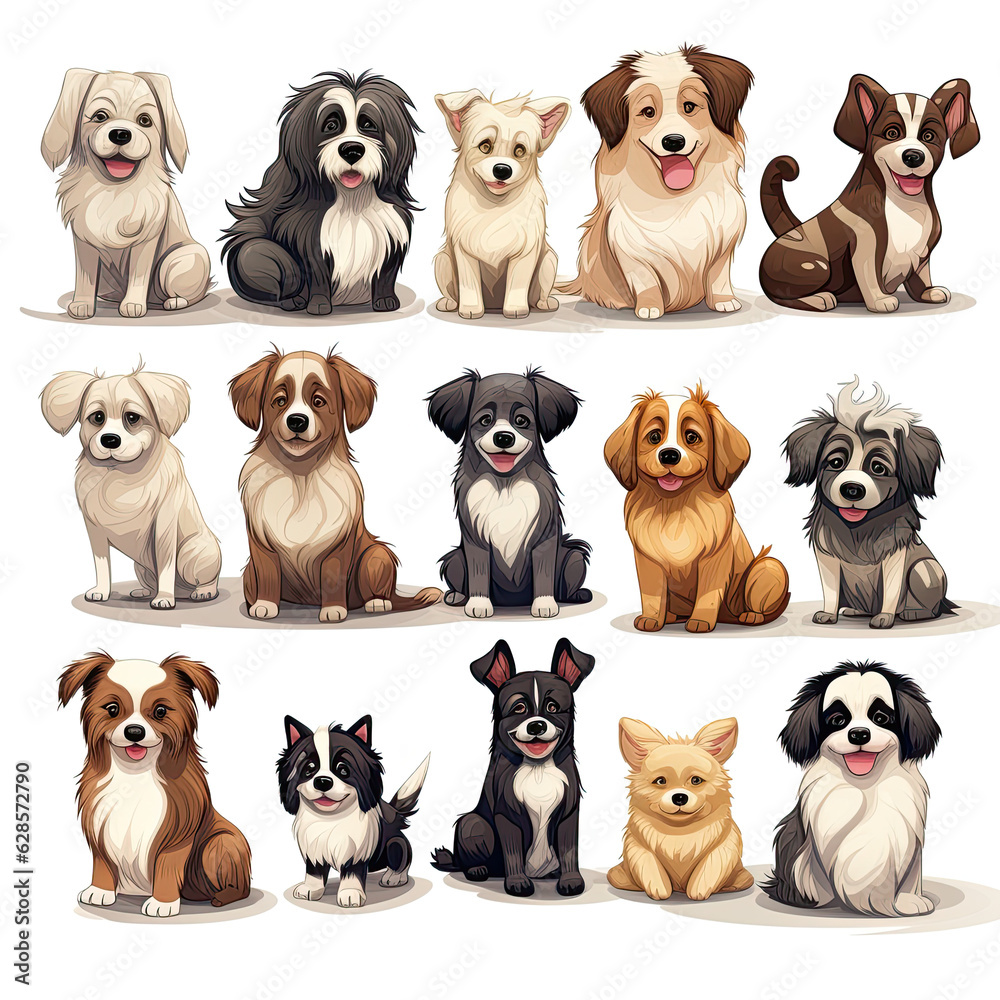 set of animals, collection of dogs, set of dogs, multiple cute illustrations of dogs