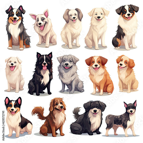 group of dogs, set of animals, collection of dogs, set of dogs, multiple cute illustrations of dogs