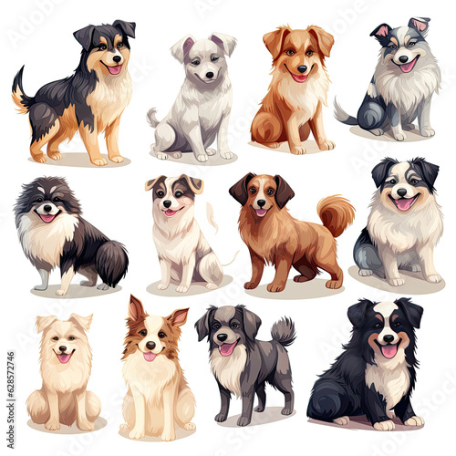 set of animals  collection of dogs  set of dogs  multiple cute illustrations of dogs