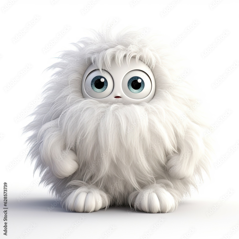 Fluffy monster, big eyes, 3d render, white background Fluffy monster, big eyes, 3d render, white background