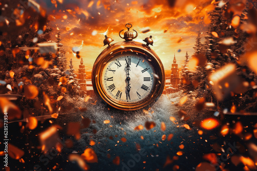 beautiful vintage clock on a blurred background, generative AI