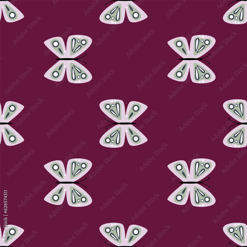 Fototapeta premium Simple stylized butterflies seamless pattern. Flying insect print.