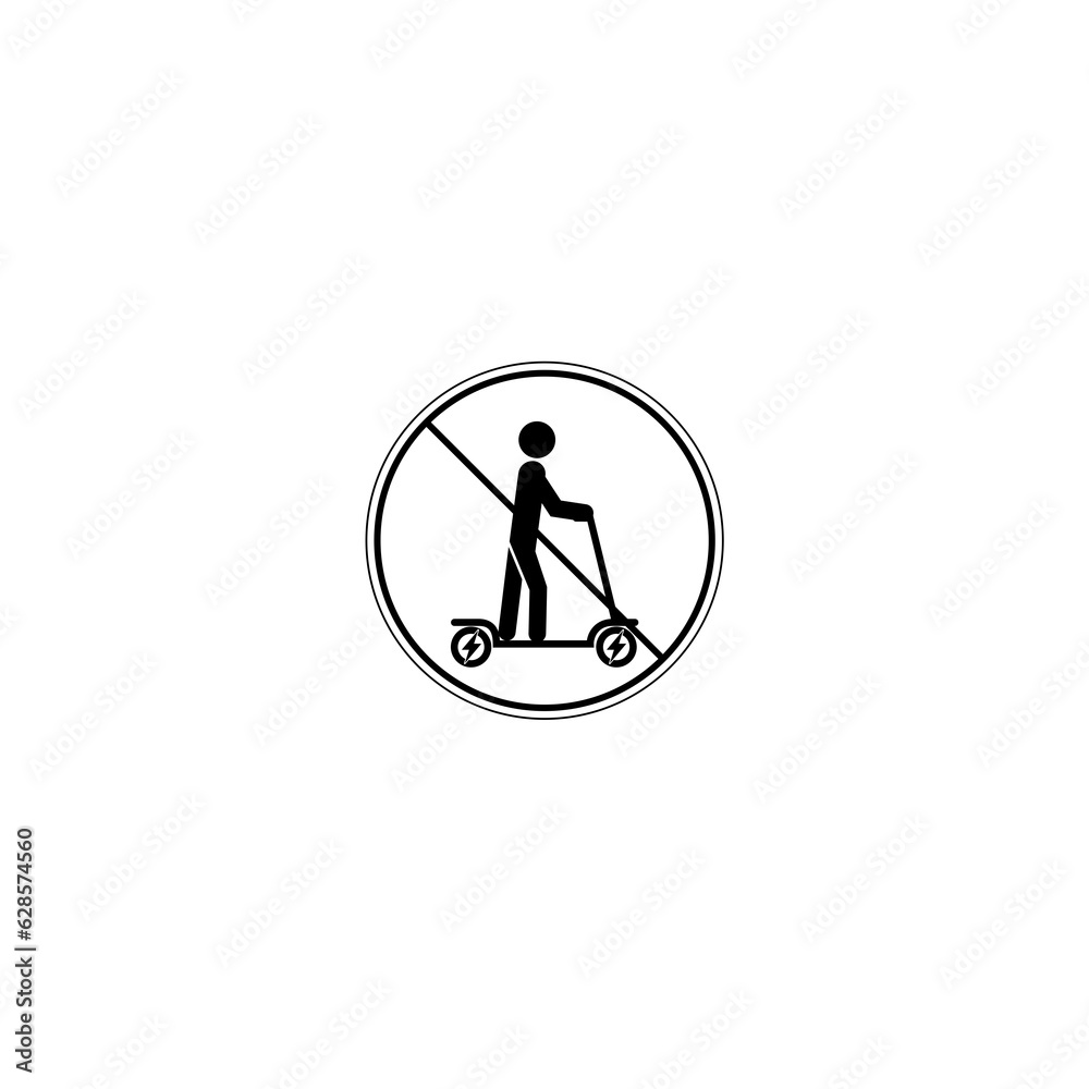 Electric Scooter Ban Silhouette Icon isolated on white background