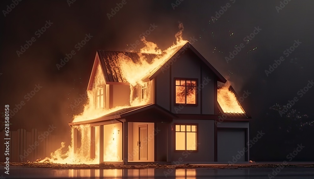 house on fire. Created with Generative AI Technology