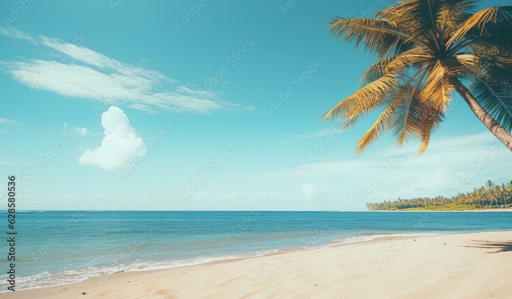 Beautiful sandy beach with blur sky and tree summer. Created with Generative AI technology. Beautiful sandy beach with blur sky and tree summer. Created with Generative AI technology.