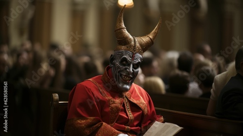 Fotografie, Obraz Devil visits a church service, AI-generated.