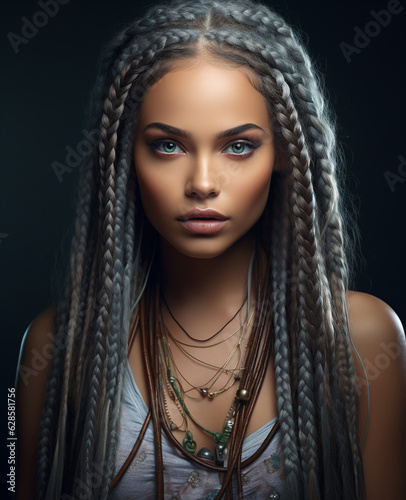 Generative ai contemporary young woman black with braids hairstyle