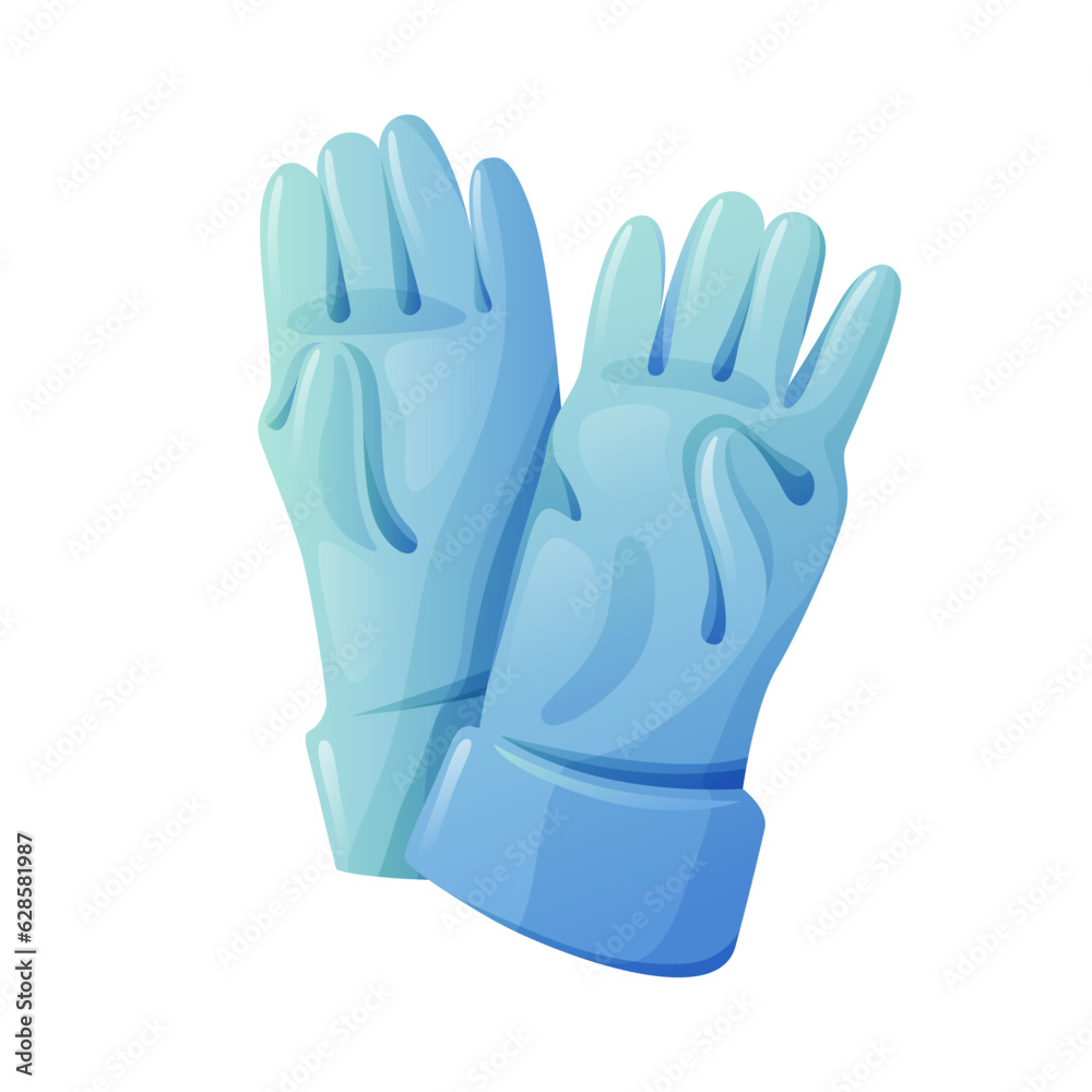 Fototapeta premium Two blue rubber gloves for cleaning on white background.