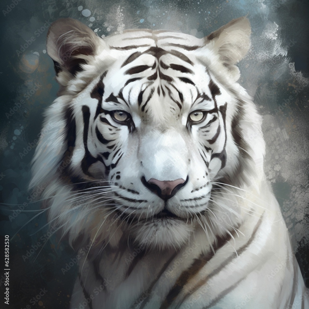 Painting of a white tiger, AI-generated.
