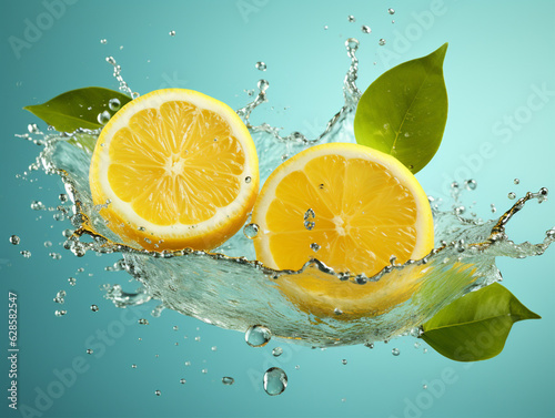 Lemon with water splash. isolate on light background. Ai generative illustration