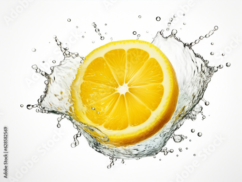 Lemon with water splash. isolate on white background. Ai generative illustration