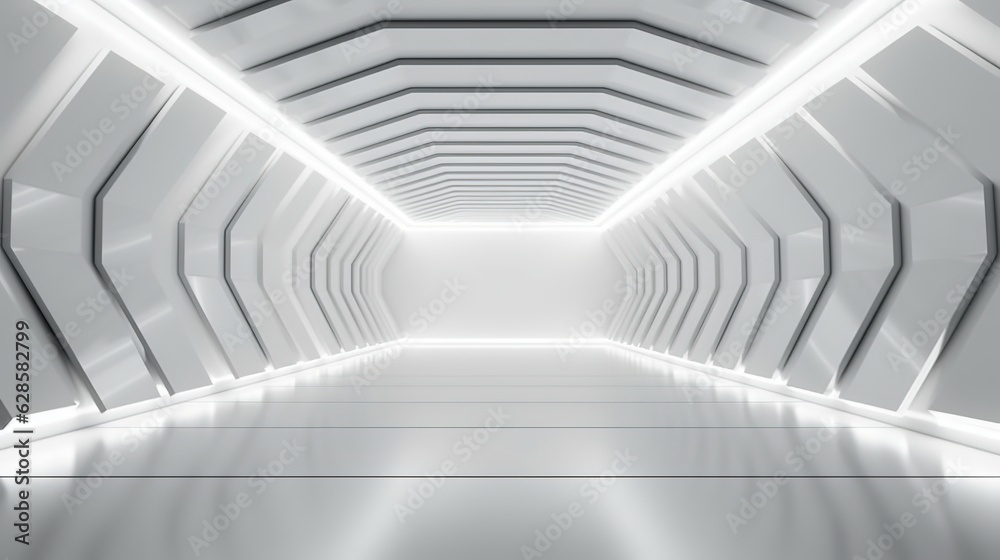 Fototapeta premium white grey 3D empty circle room with circle line white Ai Generated