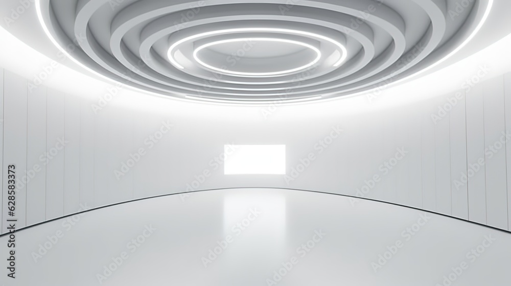 Obraz premium white grey 3D empty circle room with circle line white Ai Generated