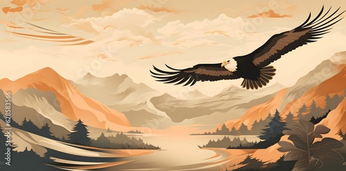 AI generated illustration of a majestic eagle gliding gracefully across the sky