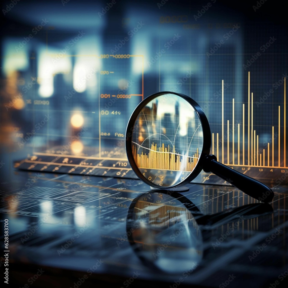 © Paul Carpenter/Wirestock Creators - AI generated illustration of a magnifying glass positioned over a computer screen displaying a graph © Paul Carpenter/Wirestock Creators - AI generated illustration of a magnifying glass positioned over a computer screen displaying a graph