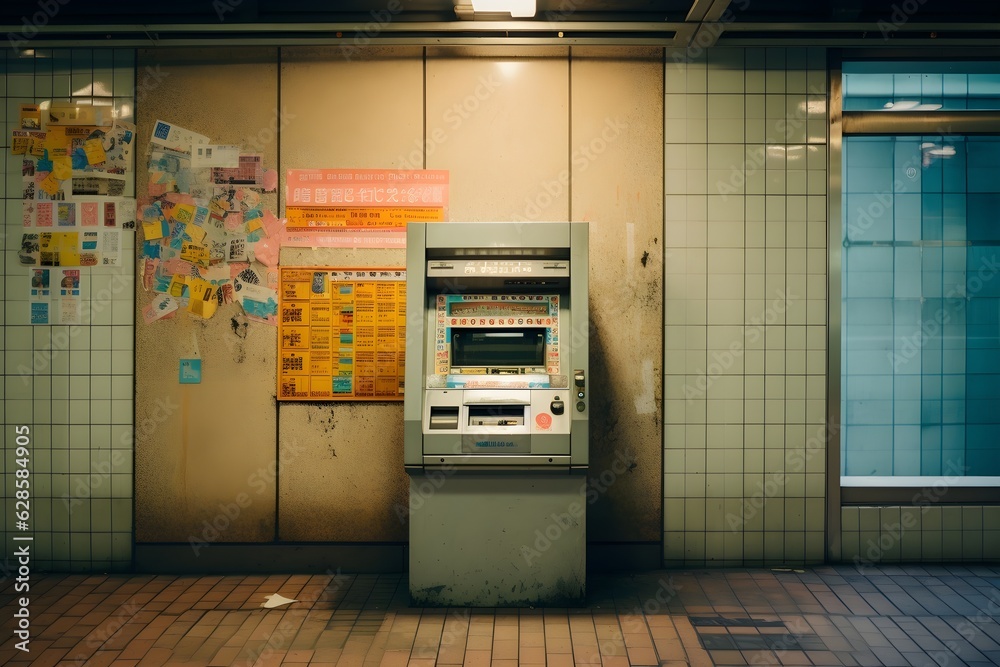A ticket vending machine at a metro station, a crucial component of the self-service model in modern public transportation A ticket vending machine at a metro station, a crucial component of the self-service model in modern public transportation