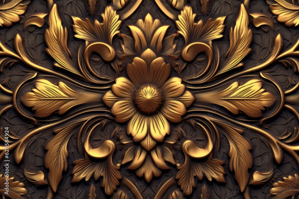 3d rendering of an ornate gold pattern on a black background 3d rendering of an ornate gold pattern on a black background