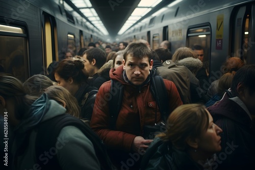 Passengers briskly entering a train during the high-intensity rush hour, epitomizing the role of trains in public transportation