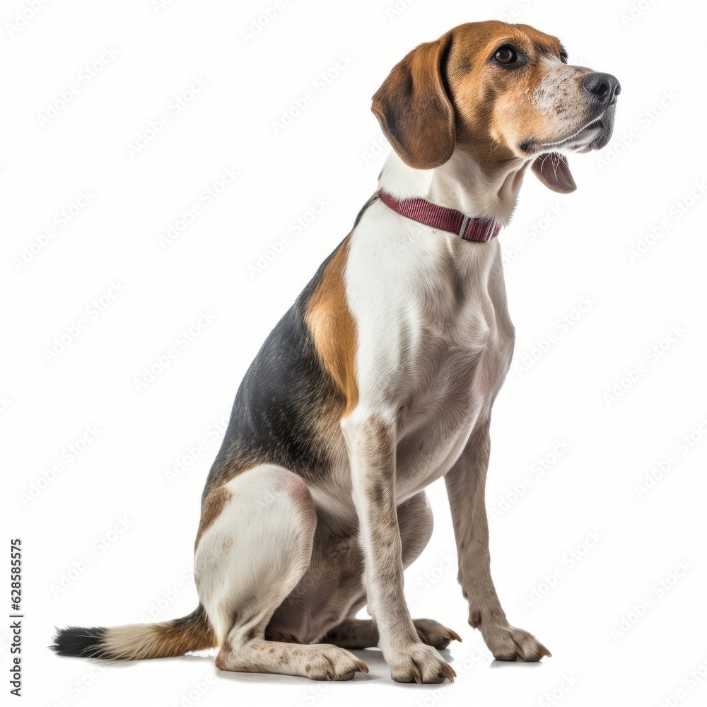 a beagle dog is sitting in front of a white background