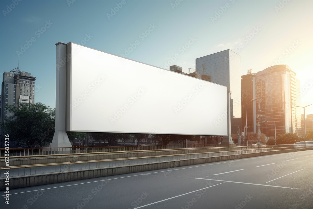 AI generated illustration of an Empty advertising billboard against a modern cityscape