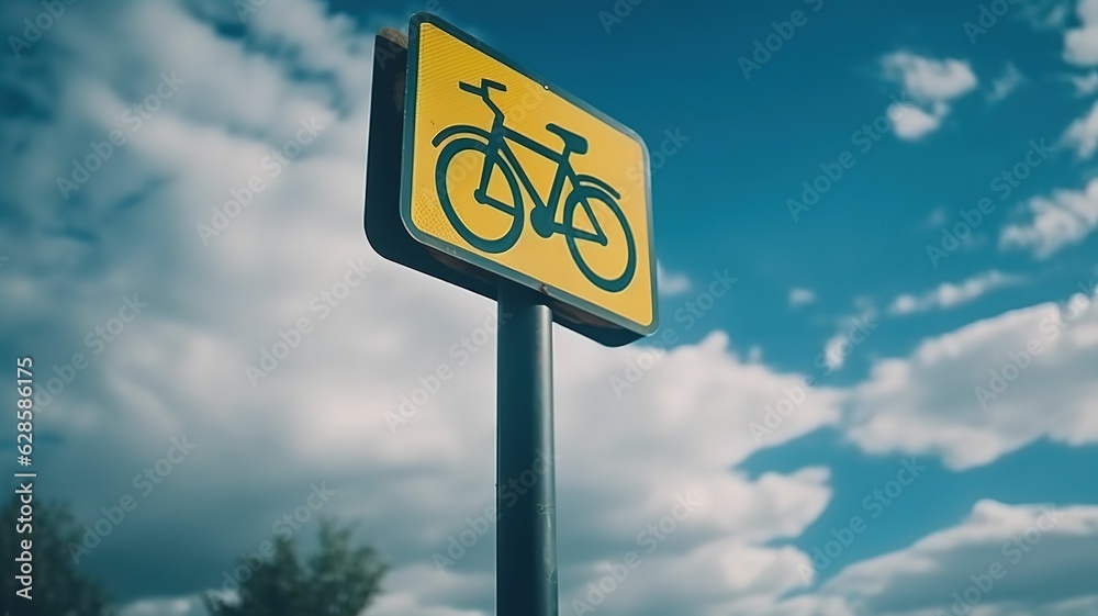 AI generated illustration of a sign indicating the direction of a bike ride in a park setting AI generated illustration of a sign indicating the direction of a bike ride in a park setting