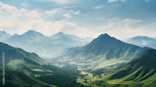 Fototapeta Naklejka Na Ścianę i Meble -  a beautiful mountain landscape with green grass and trees