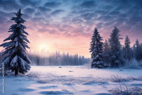 a beautiful winter landscape with snow covered trees © AberrantRealities