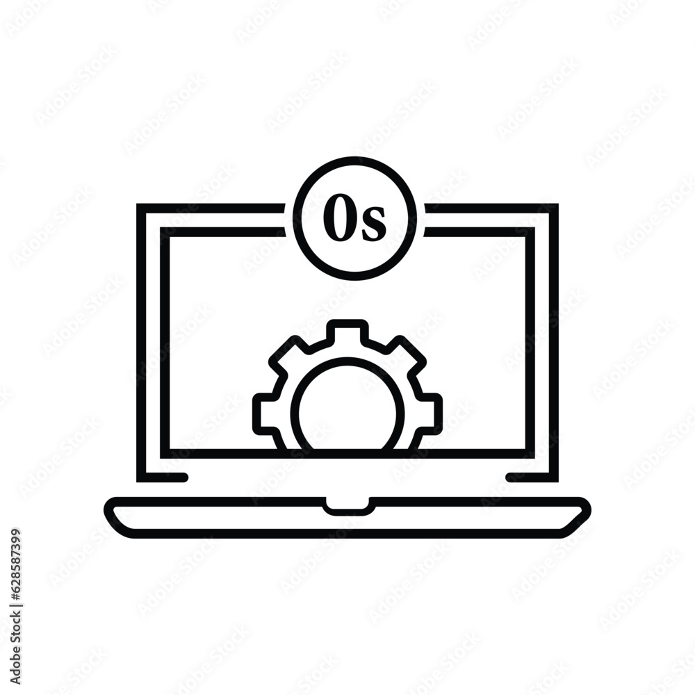 thin line laptop and gear wheel like update. lineart style trend modern minimal logotype stroke art design web element isolated on white background. concept of development or devops service badge thin line laptop and gear wheel like update. lineart style trend modern minimal logotype stroke art design web element isolated on white background. concept of development or devops service badge