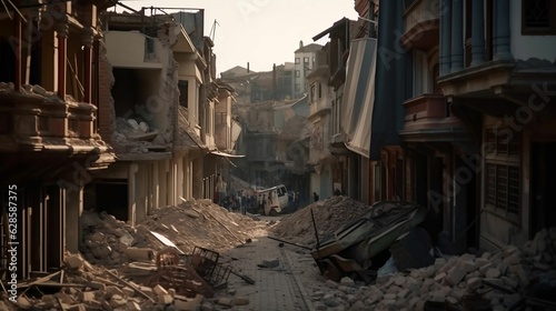 Fotografia AI generated illustration of a post-apocalyptic urban landscape with a devastate