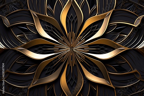 a black and gold flower design on a black background © AberrantRealities