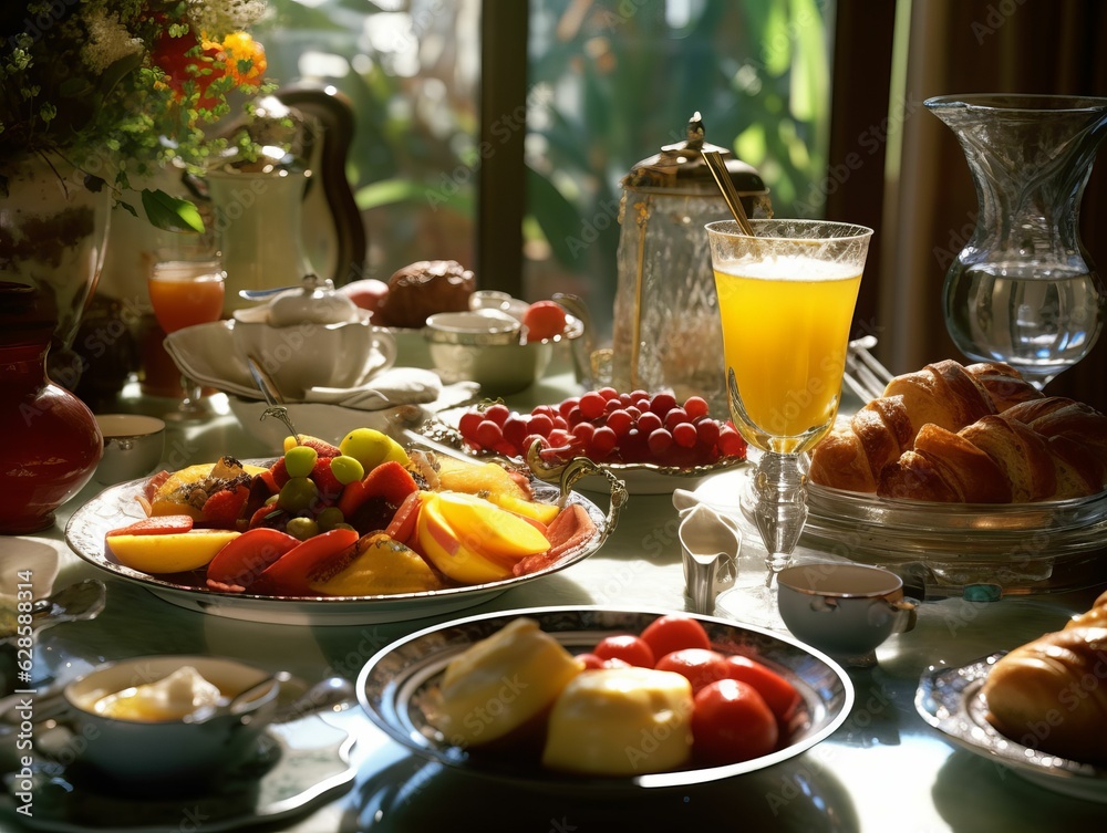 Beautifully set table with a variety of delicious dishes. AI-generated. Beautifully set table with a variety of delicious dishes. AI-generated.
