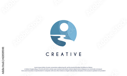river creek winding road logo design illustration
