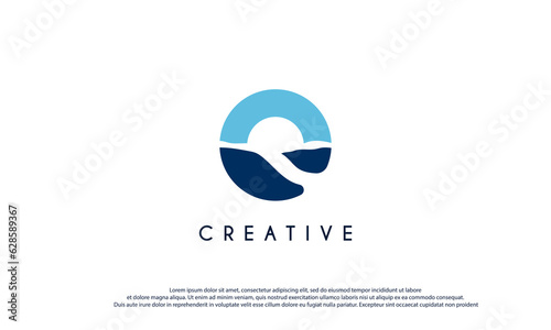 river creek winding road logo design illustration