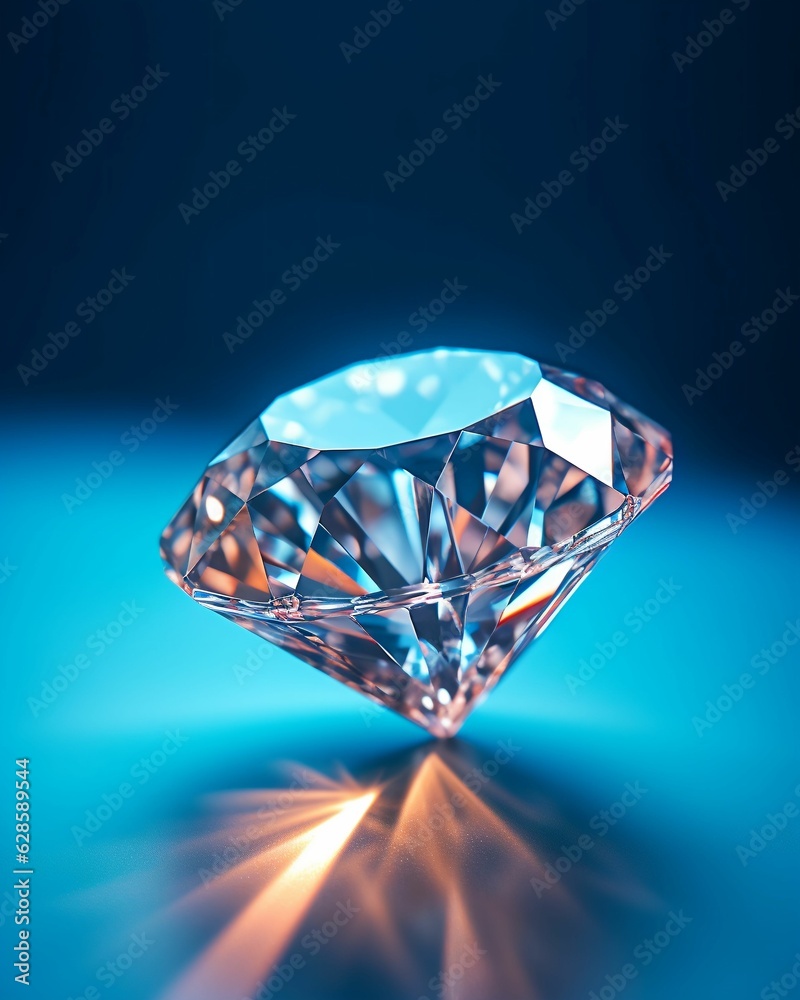 AI generated illustration of a vibrant shining diamond against a blue background AI generated illustration of a vibrant shining diamond against a blue background