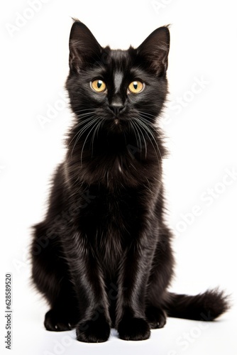 a black cat sitting on a white background
