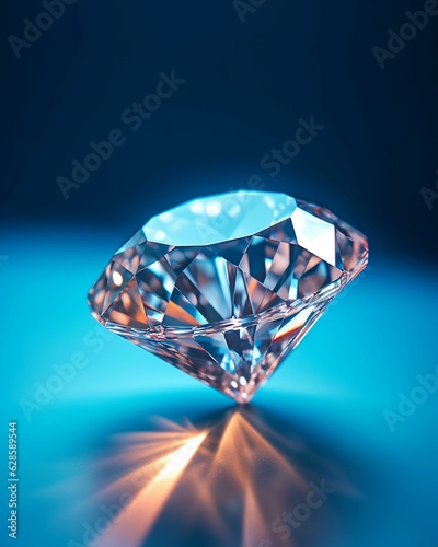 AI generated illustration of a vibrant shining diamond against a blue background