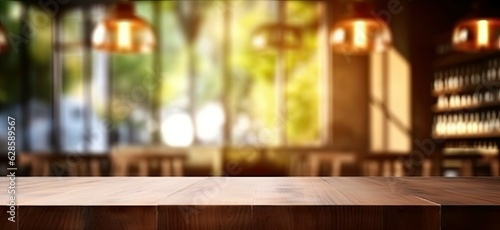 This stunning coffee shop photograph featuring a cozy shelf and table setup, perfect for a cafe or restaurant decor. The bokeh effect in the background adds a touch of magic to the scene © Thares2020