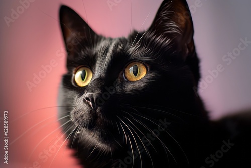 a black cat with yellow eyes looking to the side © AberrantRealities