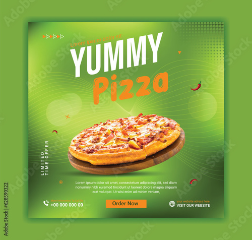Food social media banner design template. Burger and delicious social media post vector example. Square length.