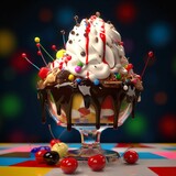 AI generated illustration of A delicious ice cream with multiple scoops in a variety of flavors
