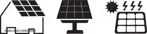 Iconos de panel solar. Símbolos de energía sostenible, renovable y alternativa. Vector