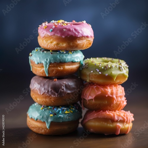 AI generated illustration of A freshly-baked donuts, topped with a variety of colorful sprinkles