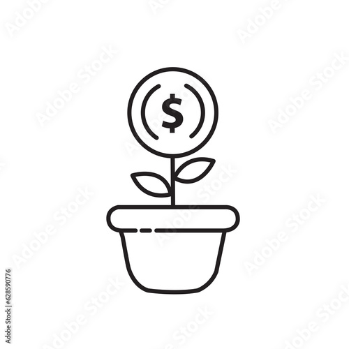 Icono de maceta de dinero. Vista de frente. Vector