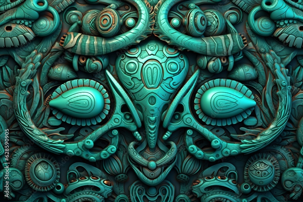 a blue and green background with a lot of ornate designs