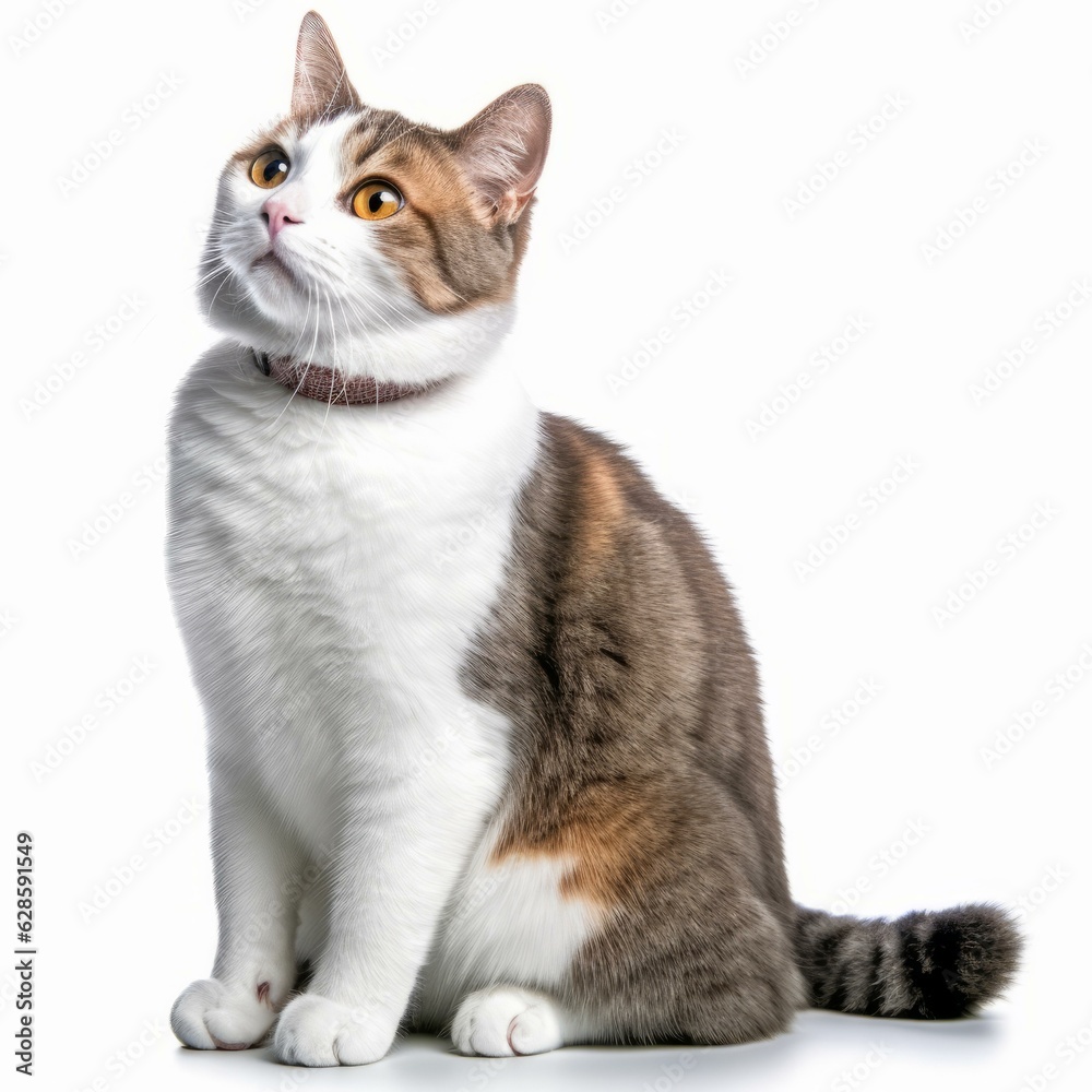 Fototapeta premium a calico cat sitting on a white background