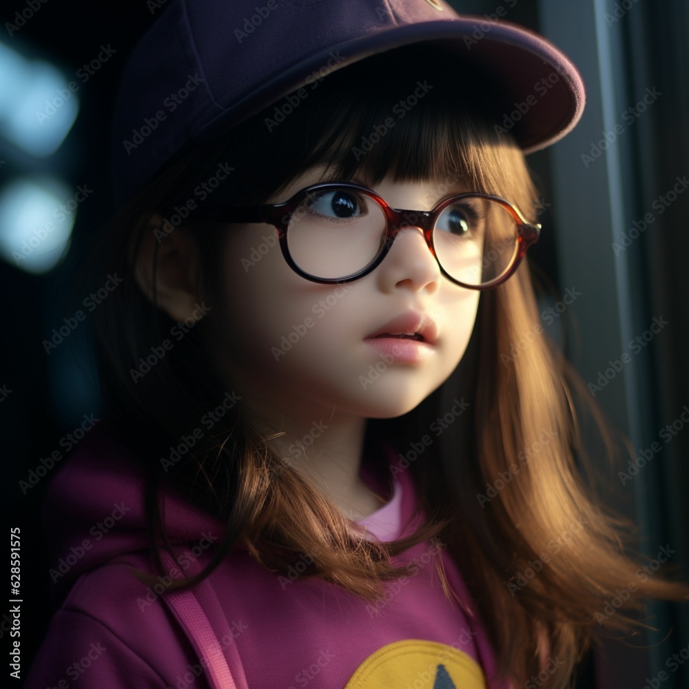 Cute little girl wearing a hat and glasses. Ai generated Cute little girl wearing a hat and glasses. Ai generated