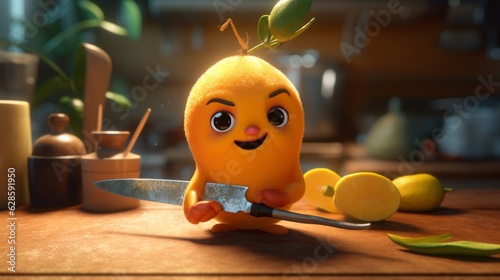 cutting mango characters.Generative AI